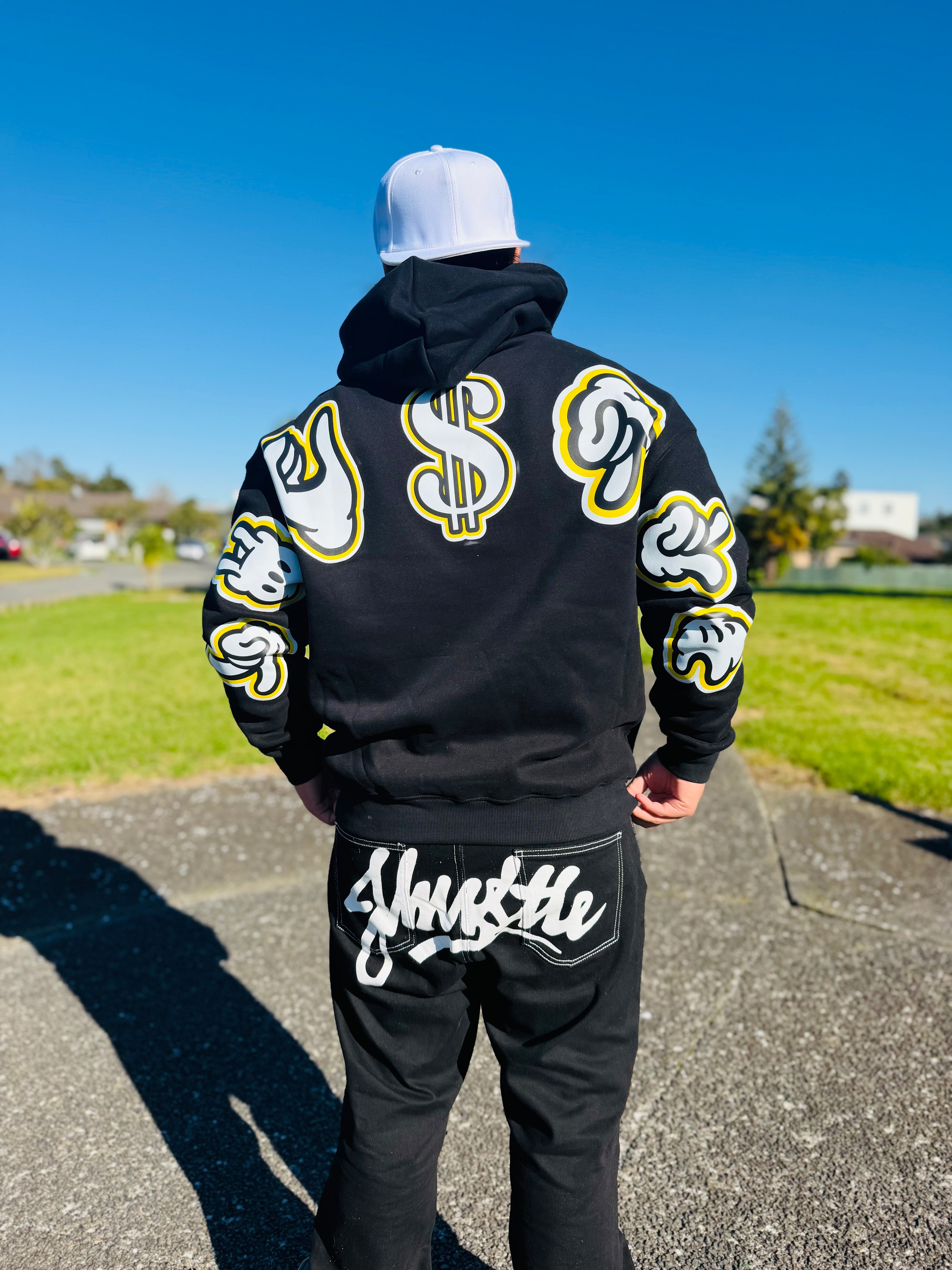 J-Hustle Gloves On Hoodie