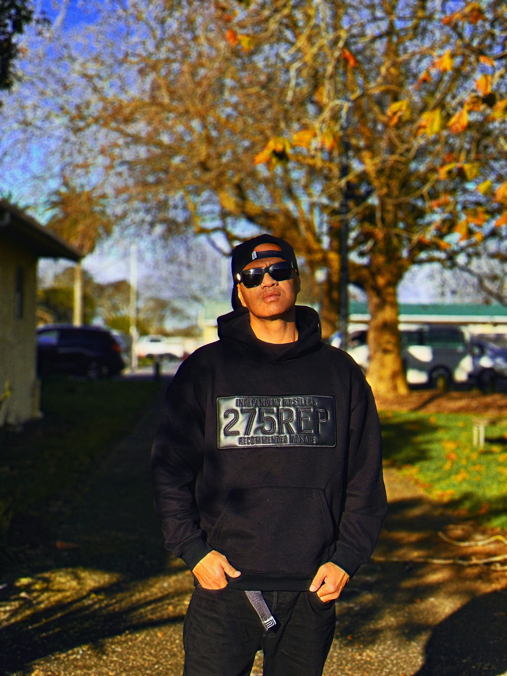 J-Hustle 275REP Appliqué Embroidery Hoodie – Black