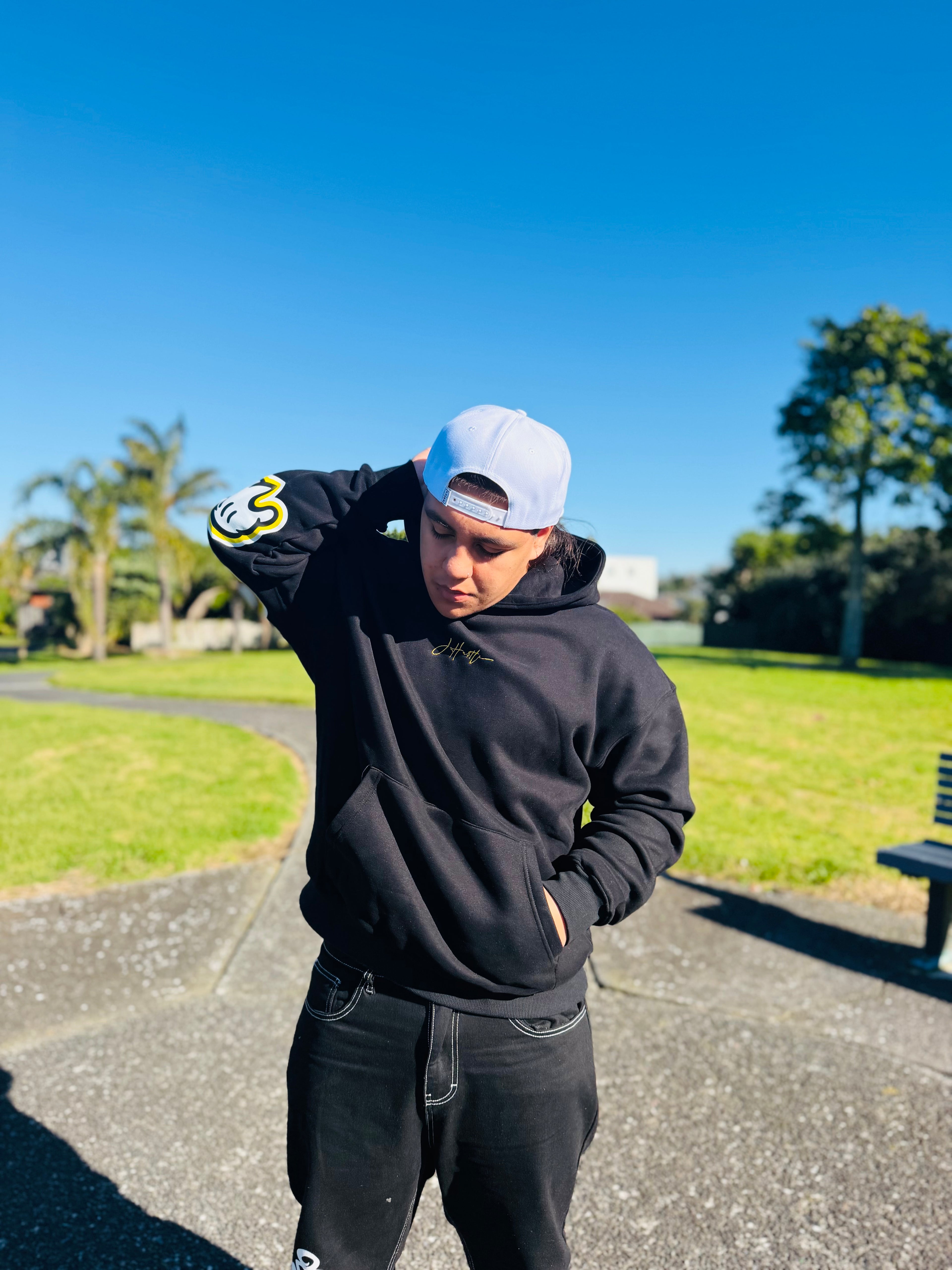 J-Hustle Gloves On Hoodie