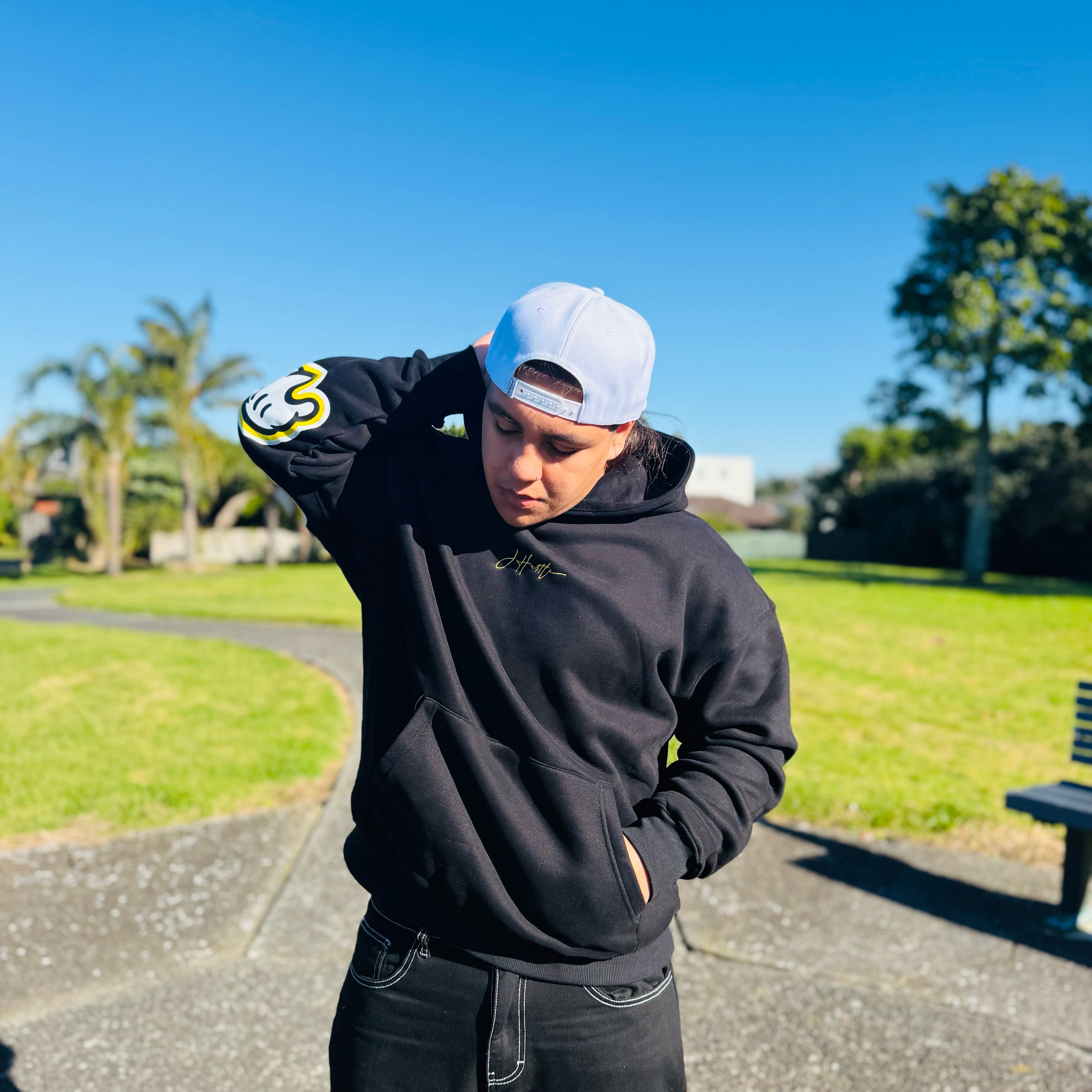 J-Hustle Gloves On Heavyweight Hoodie