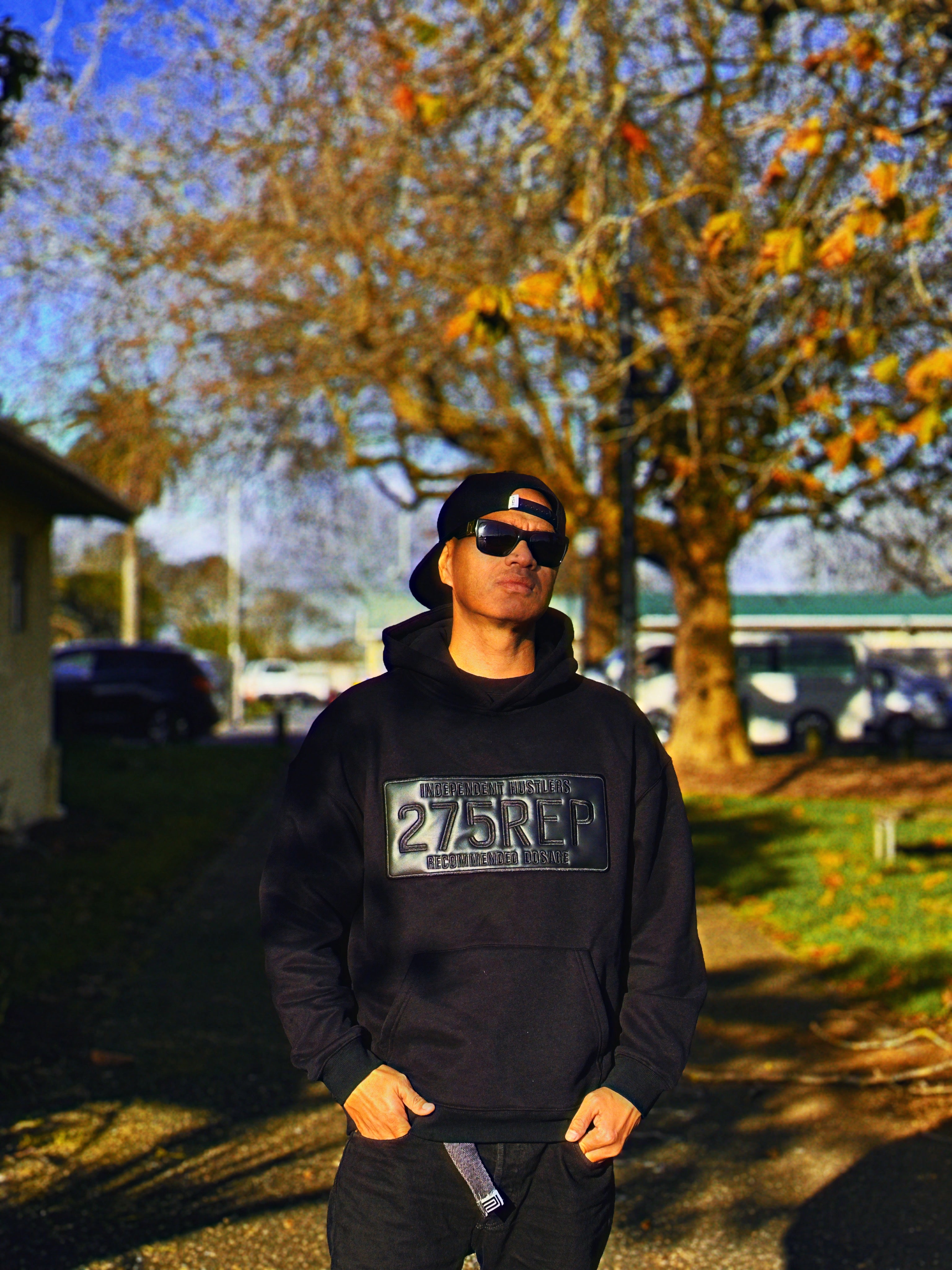 J-Hustle 275REP Appliqué Embroidery Hoodie – Black