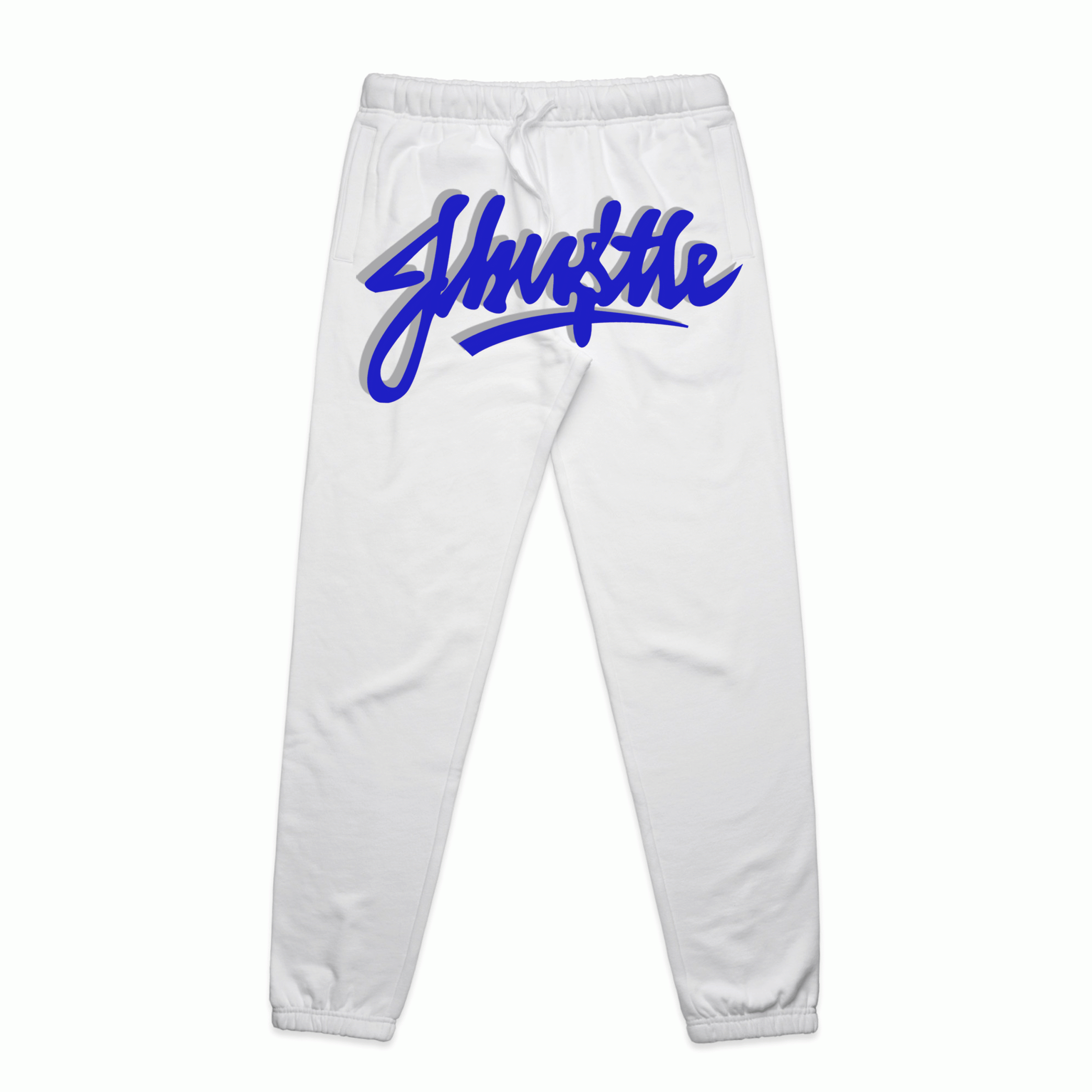 Graffiti Blue/Silver On White Trackpants - J-Hu$tle Merchandise